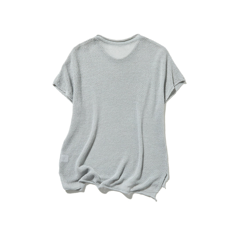 夏も冬も快適！立体編みのリネンコットンニットプルオーバー　　250703