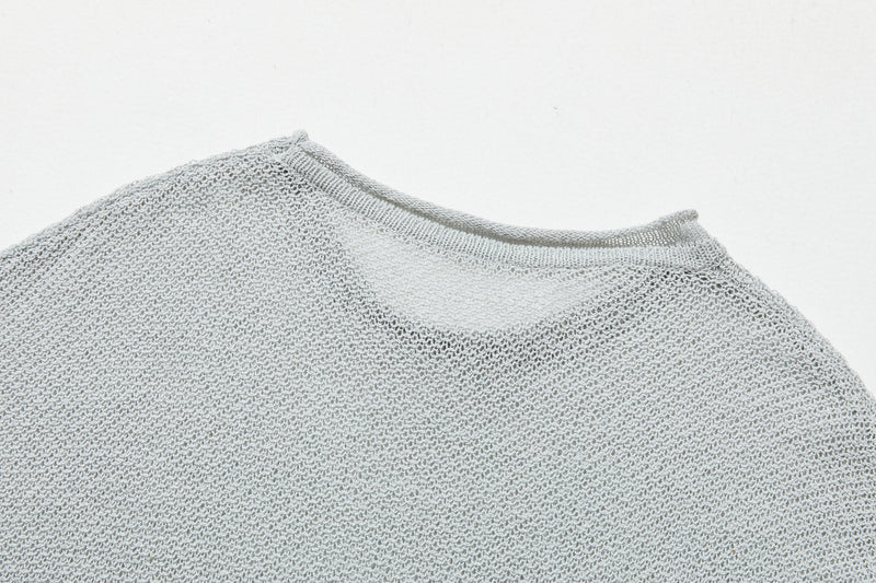 夏も冬も快適！立体編みのリネンコットンニットプルオーバー　　250703