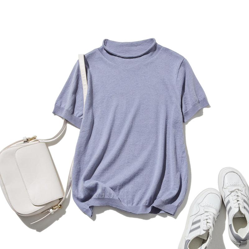 夏の定番に！涼やか着回しニット　リネン コットン半袖トップス　250704