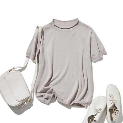 夏の定番に！涼やか着回しニット　リネン コットン半袖トップス　250704