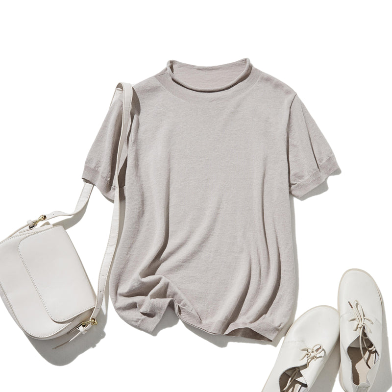 夏の定番に！涼やか着回しニット　リネン コットン半袖トップス　250704