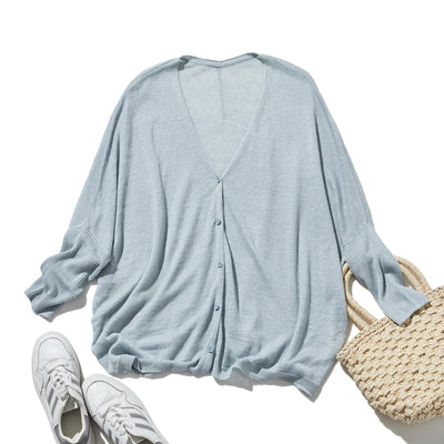 即使在炎熱的季節也能保持涼爽！四分之三袖亞麻開襟衫 防紫外線防曬 240701