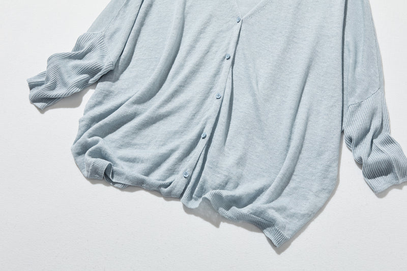 即使在炎熱的季節也能保持涼爽！四分之三袖亞麻開襟衫 防紫外線防曬 240701