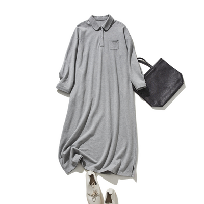 春と夏にぴったり！ ラフで動きやすいポロカラーワンピース　コットン100％　　250303