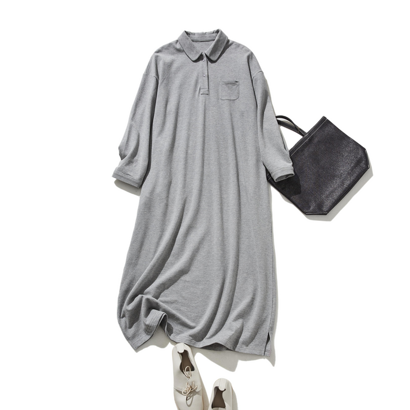 春と夏にぴったり！ ラフで動きやすいポロカラーワンピース　コットン100％　　250303