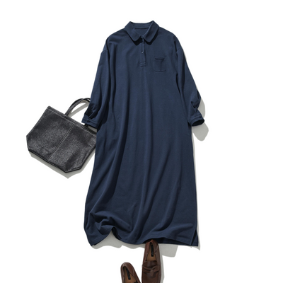 春と夏にぴったり！ ラフで動きやすいポロカラーワンピース　コットン100％　　250303