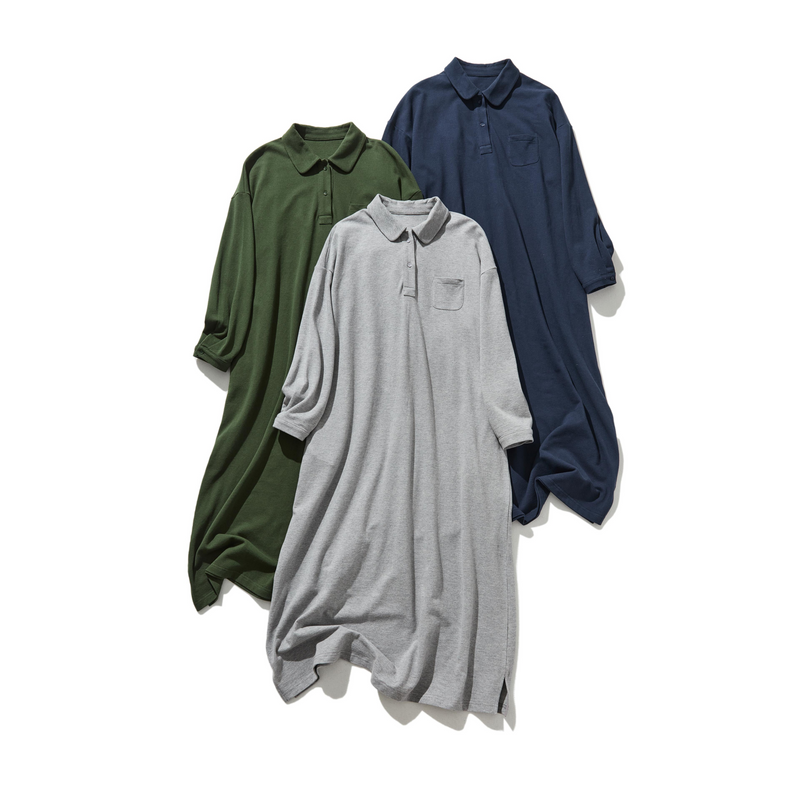 春と夏にぴったり！ ラフで動きやすいポロカラーワンピース　コットン100％　　250303