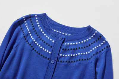 存在感適中的開襟羊毛衫，配色提花，長袖，241001