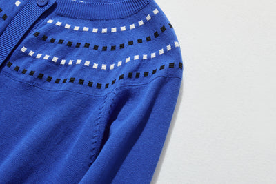 存在感適中的開襟羊毛衫，配色提花，長袖，241001