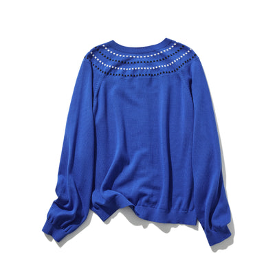 存在感適中的開襟羊毛衫，配色提花，長袖，241001