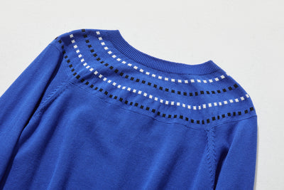 存在感適中的開襟羊毛衫，配色提花，長袖，241001