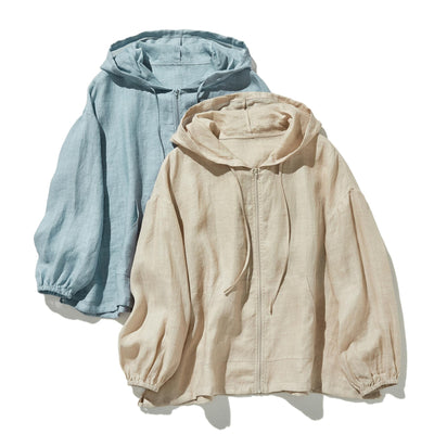 涼し気な雰囲気が魅力のリネン素材のブルゾン　フード付き　ライトアウター   230613