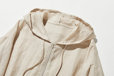 涼し気な雰囲気が魅力のリネン素材のブルゾン　フード付き　ライトアウター   230613