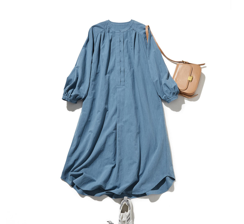 ふんわりした女性らしいシルエットが魅力。秋冬の抜け感ロングワンピース　コットンリネン ワンピース　250912-1