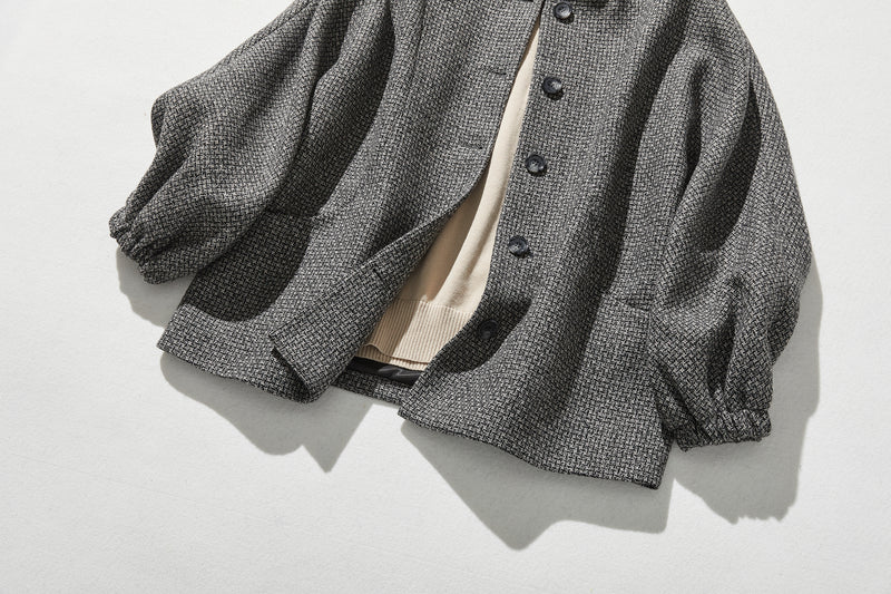 お洒落可愛いを格上げするツイードアウター　ジャケット　ウール混　裏地付き　231207-1