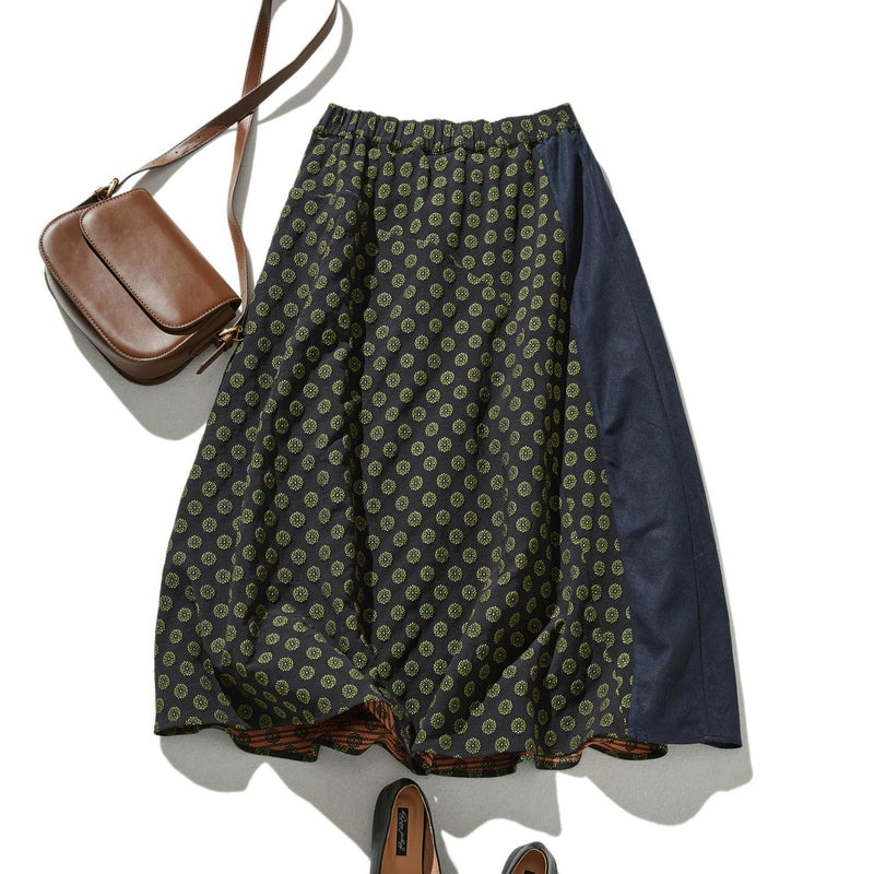 上品に個性を纏う　異素材切替スカート　フレアスカート 240305-1