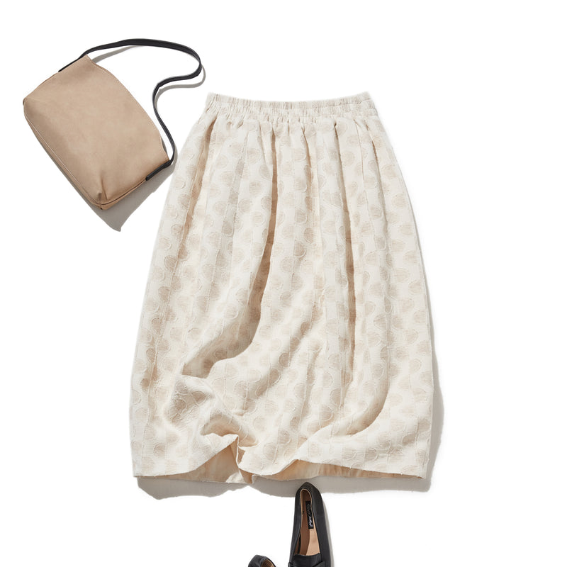 【ヴィンテージモダンなシルエット】コットンリネン素材 バルーンスカート 　ロングスカート　裏地付き　250910-1