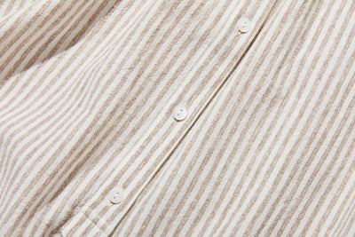 大人可愛い！ヴィンテージモードなストライプコットンリネンシャツ　250906