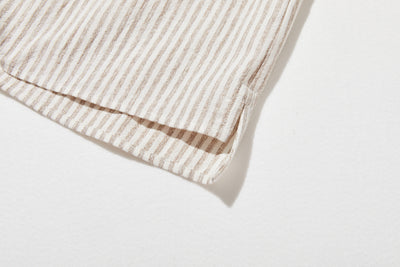 大人可愛い！ヴィンテージモードなストライプコットンリネンシャツ　250906