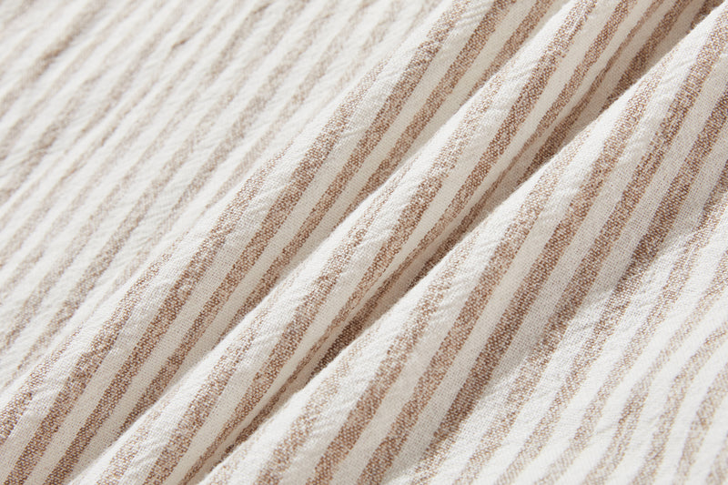 大人可愛い！ヴィンテージモードなストライプコットンリネンシャツ　250906