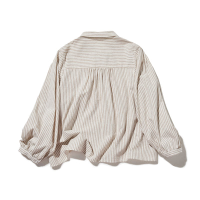 大人可愛い！ヴィンテージモードなストライプコットンリネンシャツ　250906