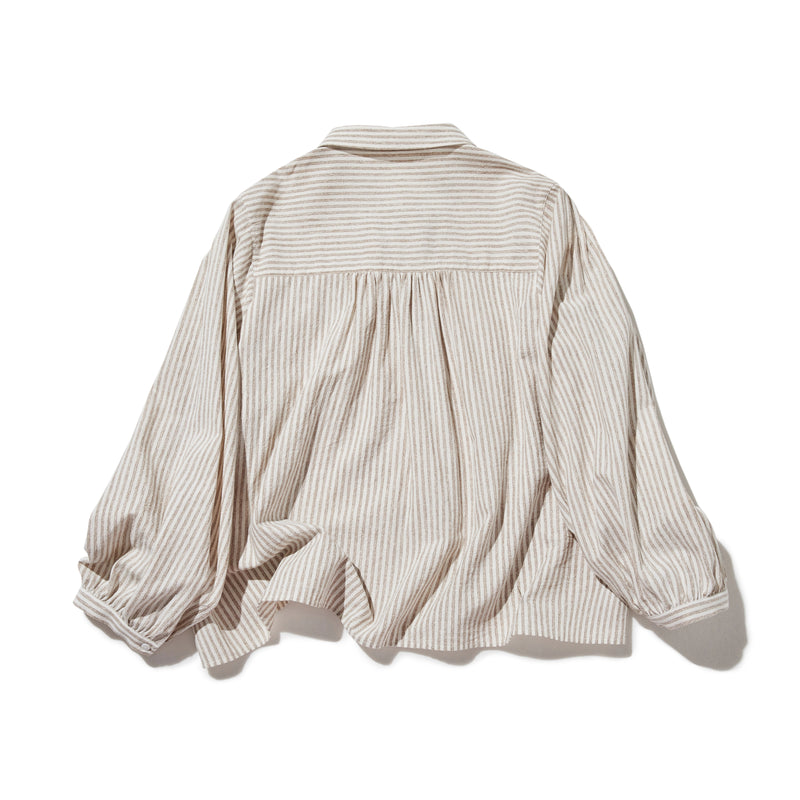 大人可愛い！ヴィンテージモードなストライプコットンリネンシャツ　250906