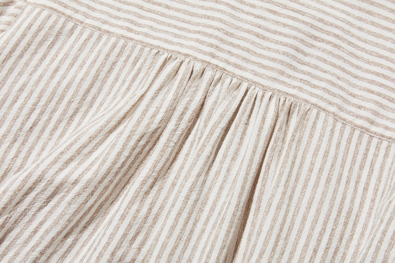 大人可愛い！ヴィンテージモードなストライプコットンリネンシャツ　250906