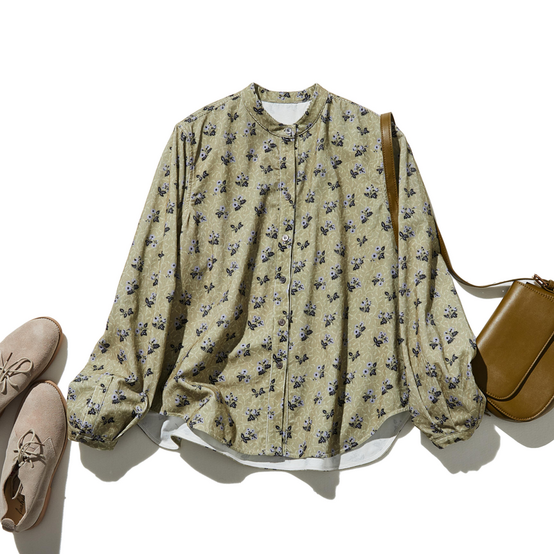 復古花卉印花襯衫，採用燈芯絨和棉製成 250205-1