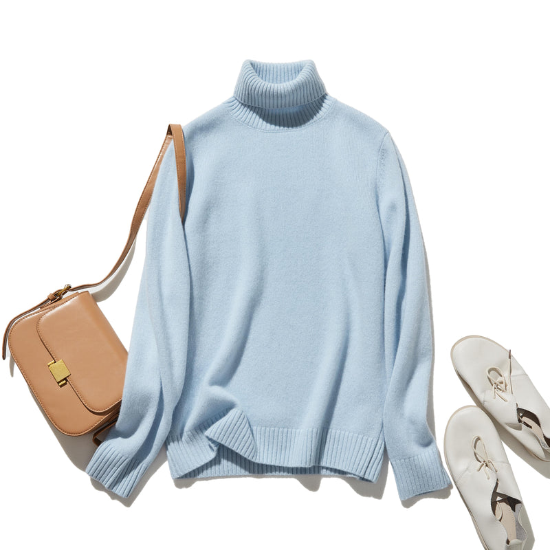 "Simple but stylish on its own" 100% Cashmere Turtleneck Sweater, Thick, 241016-6