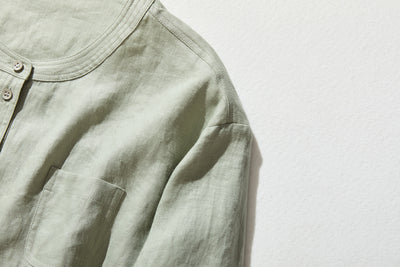 他にないデザイン♪バンドカラリネンシャツ　リネン100％　長袖　　230923