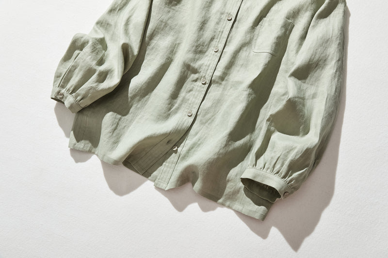 他にないデザイン♪バンドカラリネンシャツ　リネン100％　長袖　　230923