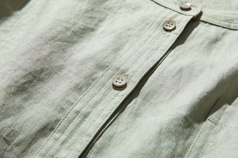 他にないデザイン♪バンドカラリネンシャツ　リネン100％　長袖　　230923