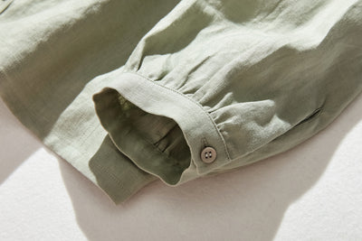 他にないデザイン♪バンドカラリネンシャツ　リネン100％　長袖　　230923