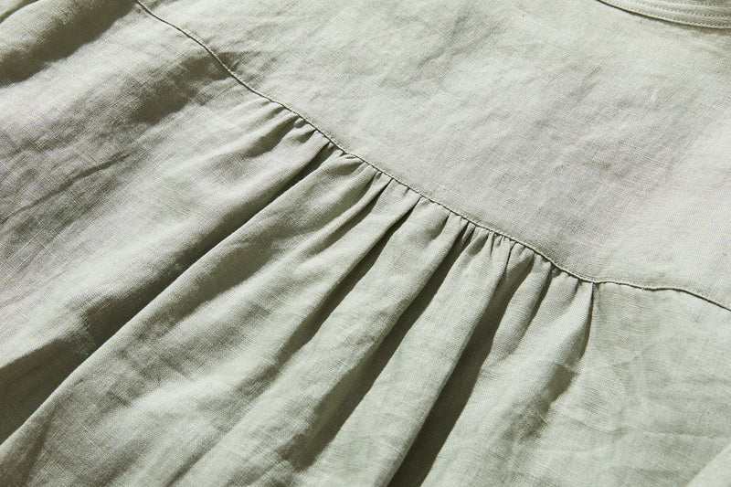 他にないデザイン♪バンドカラリネンシャツ　リネン100％　長袖　　230923