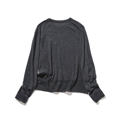 細部に遊び心が光るニットトップス　ウール混　レース編み裾ニット　　251010