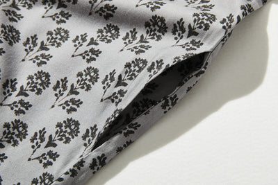 春にぴったりのエレガントな柄ワンピース　コットン混　シャツワンピース グレー　250304-2