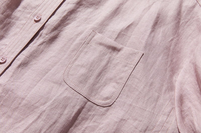 他にないデザイン♪バンドカラリネンシャツ　リネン100％　長袖　　230923