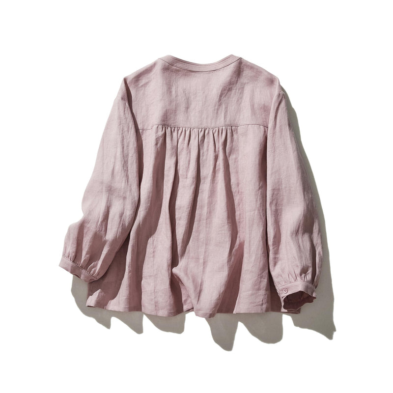 他にないデザイン♪バンドカラリネンシャツ　リネン100％　長袖　　230923