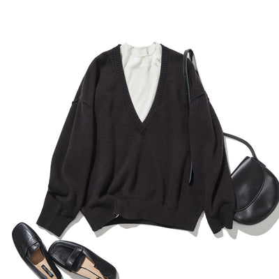 Warm and cozy. Shetland wool oversized sweater, V-neck sweater 251105