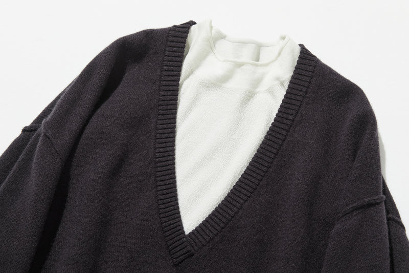 Warm and cozy. Shetland wool oversized sweater, V-neck sweater 251105