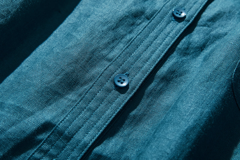 他にないデザイン♪バンドカラリネンシャツ　リネン100％　長袖　　230923