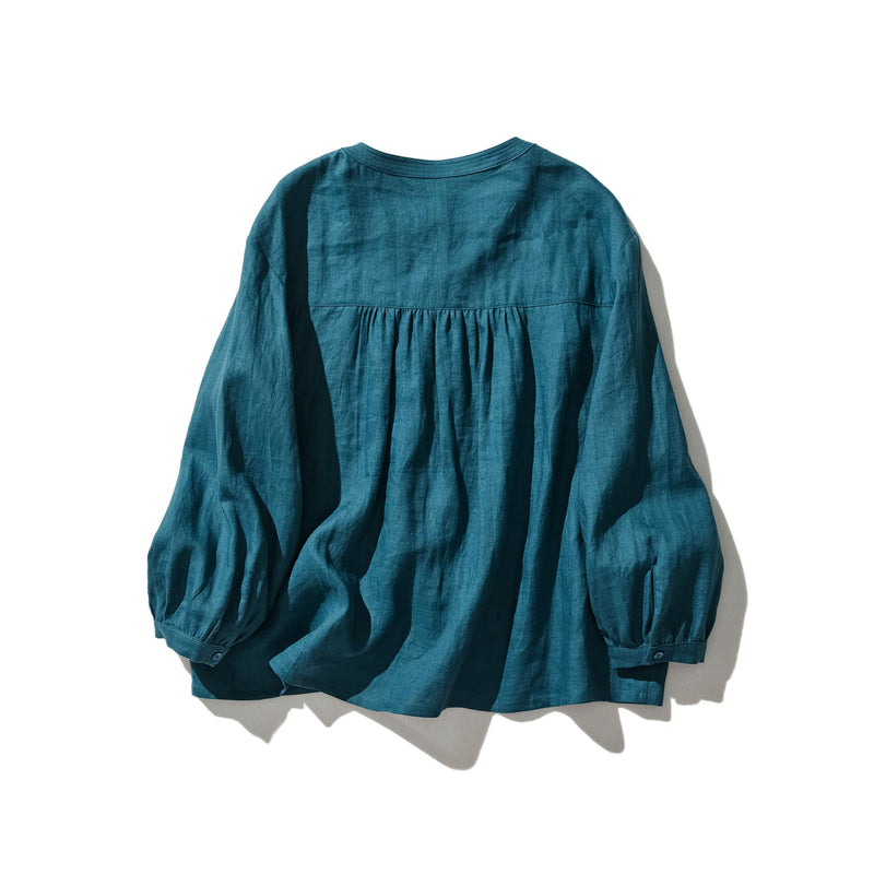 他にないデザイン♪バンドカラリネンシャツ　リネン100％　長袖　　230923