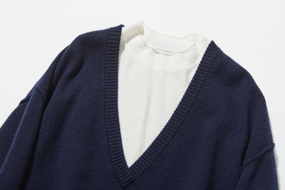 Warm and cozy. Shetland wool oversized sweater, V-neck sweater 251105