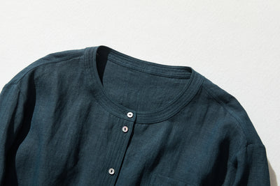 他にないデザイン♪バンドカラリネンシャツ　リネン100％　長袖　　230923