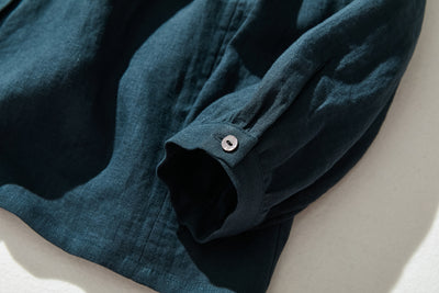 他にないデザイン♪バンドカラリネンシャツ　リネン100％　長袖　　230923