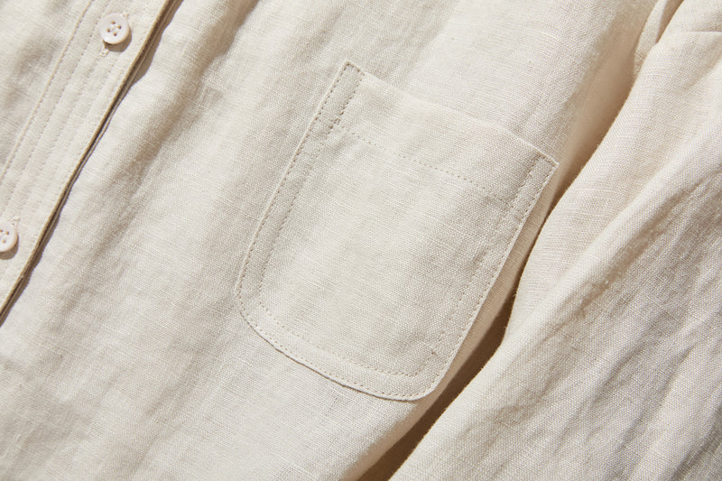 他にないデザイン♪バンドカラリネンシャツ　リネン100％　長袖　　230923