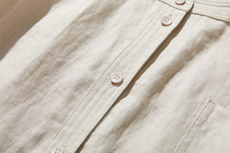 他にないデザイン♪バンドカラリネンシャツ　リネン100％　長袖　　230923