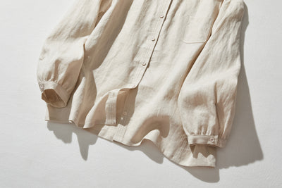 他にないデザイン♪バンドカラリネンシャツ　リネン100％　長袖　　230923