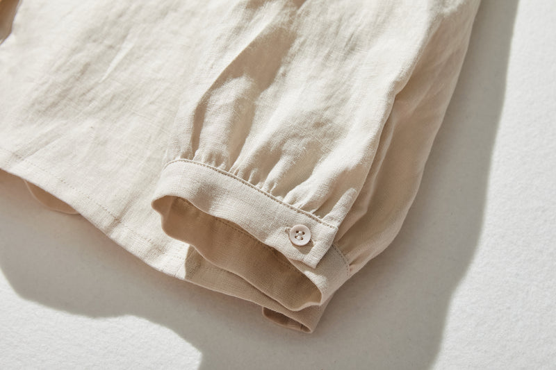 他にないデザイン♪バンドカラリネンシャツ　リネン100％　長袖　　230923