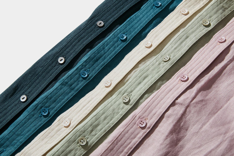 他にないデザイン♪バンドカラリネンシャツ　リネン100％　長袖　　230923